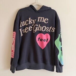 Kanye West Lucky Me I See Ghosts Feel Puff Graphic Fleece Hoodie Dark Gray Sz M